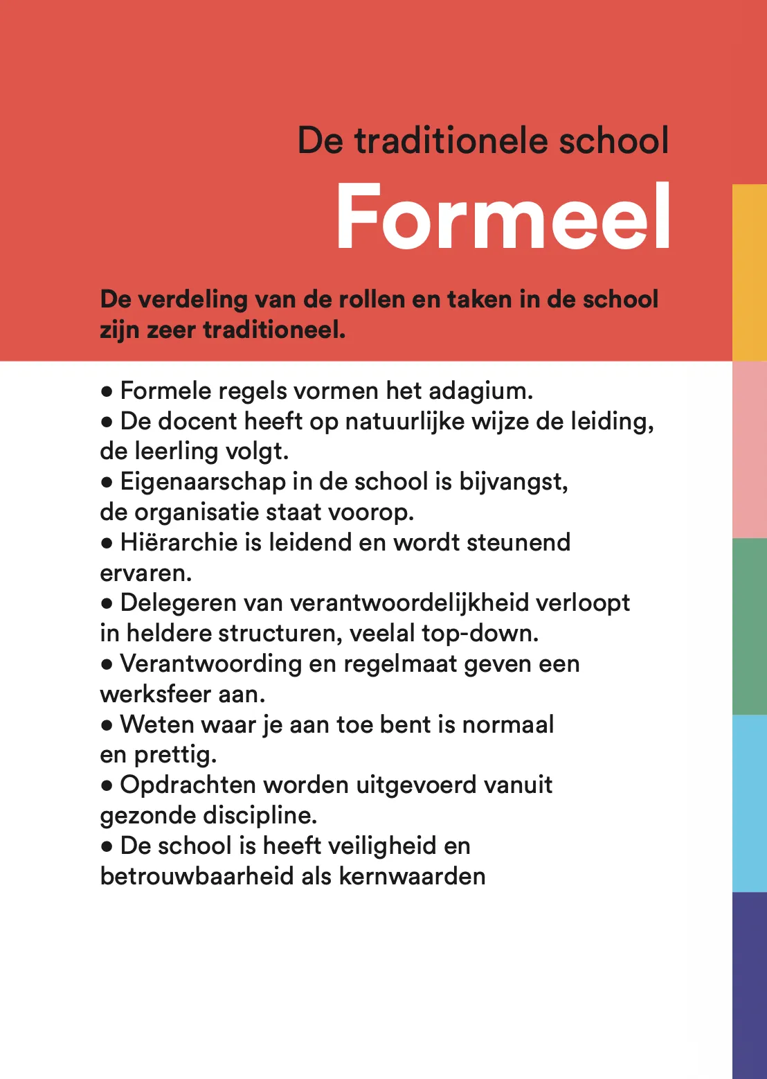 Schoolcultuur Formeel: de traditionele school. Eigenaarschap ligt bij de leiding.